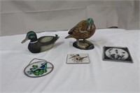 2 Sun catchers, resin and wood ducks and bird