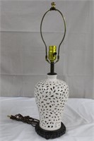 Ceramic cut out lamp with wood base 23.25"H