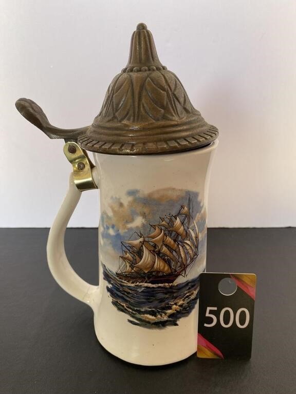 McCoy Pottery Stein with Brass Lid new hinge
