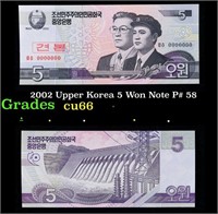 2002 Upper Korea 5 Won Note P# 58 Grades Gem+ CU