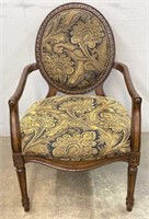 Carved Wooden Upholstered Arm Chair