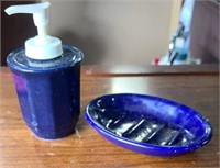 Cobalt soap dispenser and soap tray