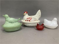 Nesting Hen and Bird Candy Dishes