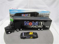Mobil Oil toy race car carrier L.E. Collectors