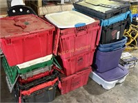 Large Lot Of Locking Lid Totes & Regular Totes