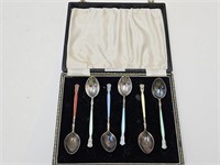 6 Sterling Silver Enameled England Spoons See Sz
