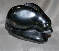 Inuit Soapstone Swimming Seal Carving - c1984