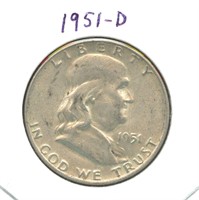 1951-D Franklin Silver Half Dollar