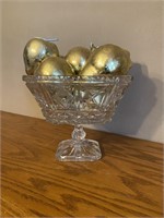 Hand Cut Crystal Dish with Gold Colored Fruit