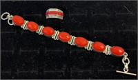 Sterling bracelet and ring with red coral verified