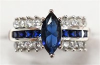 Ladies Sterling Silver Blue & White Sapphire Ring