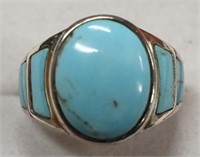 Ladies Sterling Silver Genuine Turquoise Ring