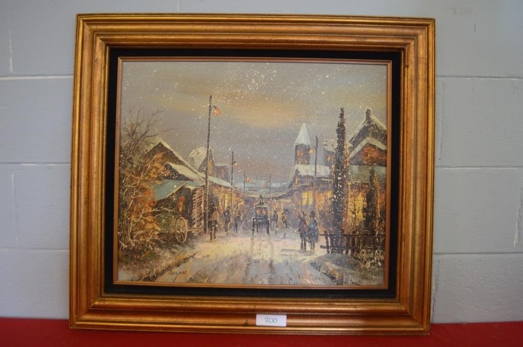 Snowy village on Canvas by Gaston