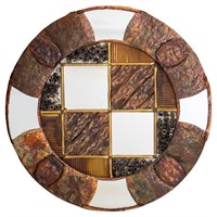 Brutalist Mixed Metal Round Wall Mirror