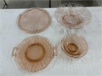 4 Pieces - Pink Depression Glass
