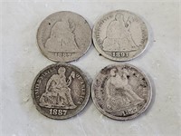 4 Silver Seated Liberty Dimes
