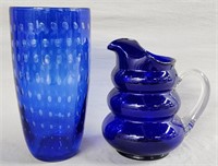 Louie Glass Cobalt Beehive Pitcher & Ombre Vase