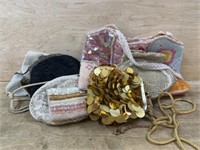 Flat of beaded handbags and clutch bags