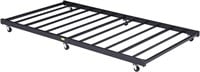 Twin Trundle Bed Frame w Lockable Casters, Black