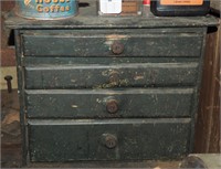 Antique 4 Drawer Wood Parts Cabinet