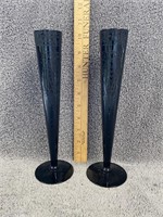 Pair of Black Amethyst Etched 10" Vases