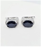 Sterling Silver 8.7mm x 7mm Natural Blue Sapphire
