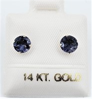 14kt. White Gold 5mm Natural Iolite Earrings,