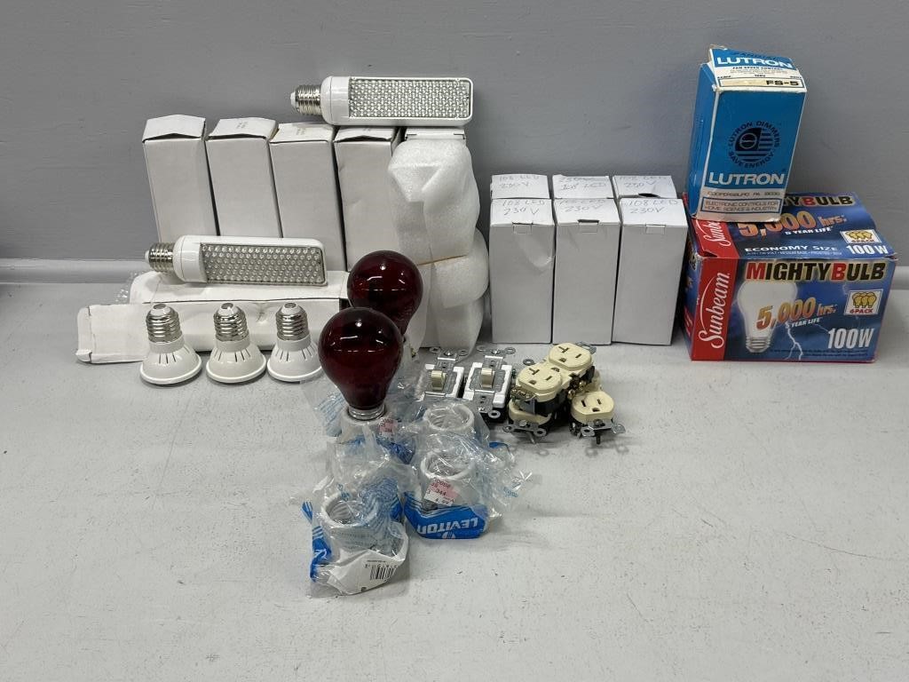 Assorted Lightbulbs, Outlets, Switches, Light