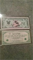 2 Novelty Notes -One Disney Dollar, One Political