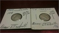 1962 & 1964 Canada Silver 10 Cent Coins