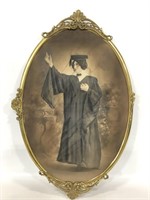 Brass oval framed vintage graduate photo