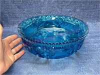 Vtg blue heavy glass bowl - 10in diameter