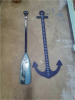 Wood anchor measuring stick and painted oar