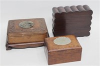 Three Chinese Hongmu Wood Box w Jade,Republic