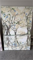 Large tree painting on top of a print, measures