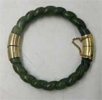 Mid Century Hand Carved Jade Twisted Rope Bangle