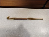 Brass and bamboo opium pipe, 8"
