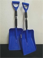 Two adjustable snow shovels or scoop shovels