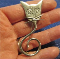 sterling silver cat pin (2.5in tall)