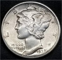 1939-D Mercury Silver Dime, High Grade