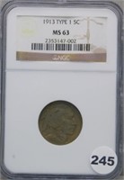 1913 Type 1 5 Cent Buffalo NGC MS 63 Rotated Rev