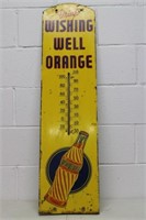 Vintage "Wishing Well Orange" Metal Thermometer .