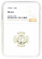 Coin 1944-P Mercury Dime-NGC MS64
