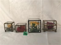 4 Flower Decorations in Glass Cases (2" to 3.5"H)
