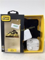 Otter Defender in box & iPhone ear plugs