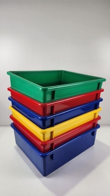 (6) Colored Plastic Crates 15.5" x 13.5" x 5.5"