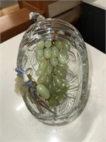 CRYSTAL GLASS BASKET WITH GLASS GRAPES