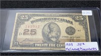 1923 - 25c Dominion Of Canada Paper Bill