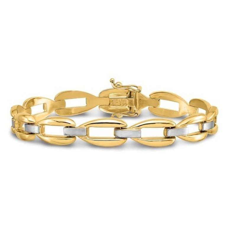 14k Two-tone Polished Brushed Fancy Link Bracelet