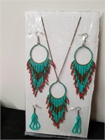 Native American beaded necklace with earrings